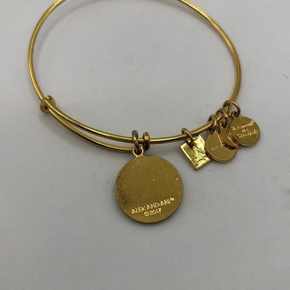 Alex and Ani gold charm bangle bracelet stretch Friend and Be Brave charms
